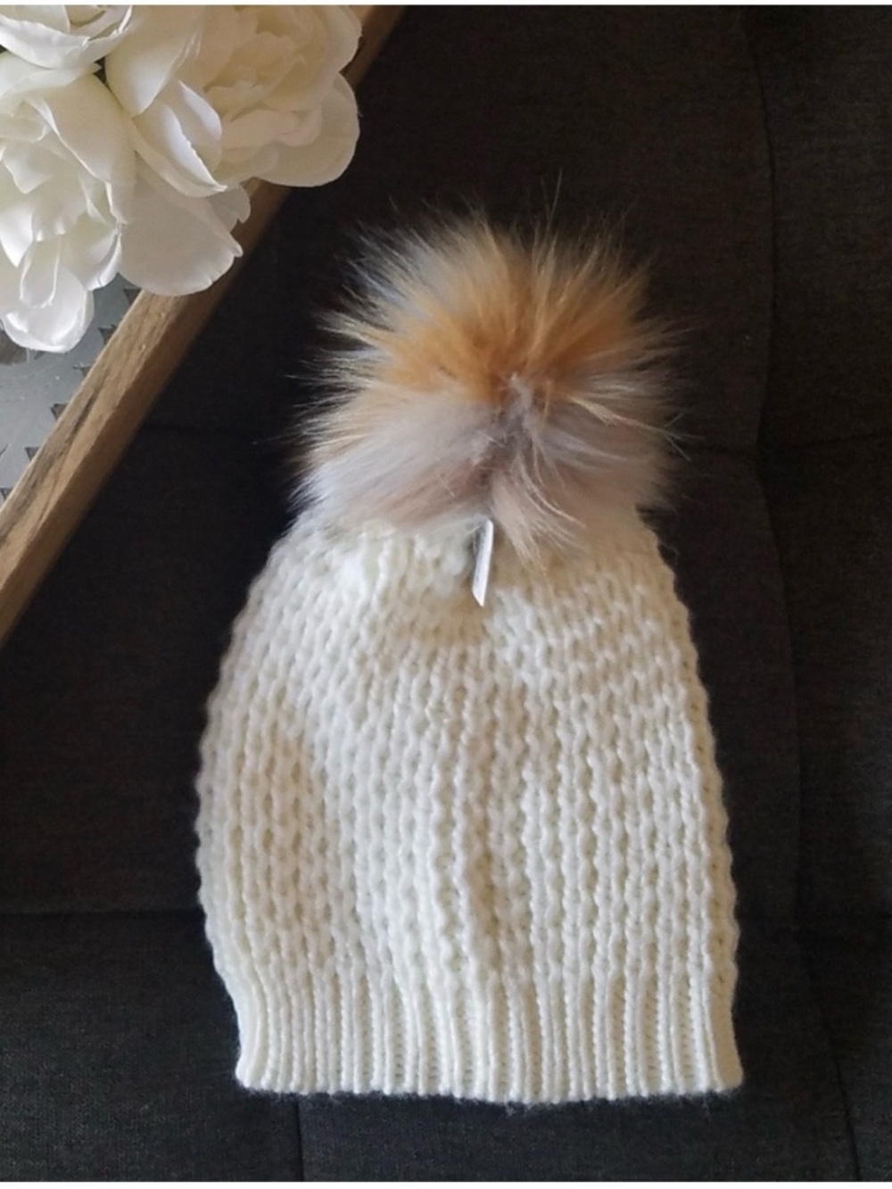 Faux Fur Pompom Hat NWT